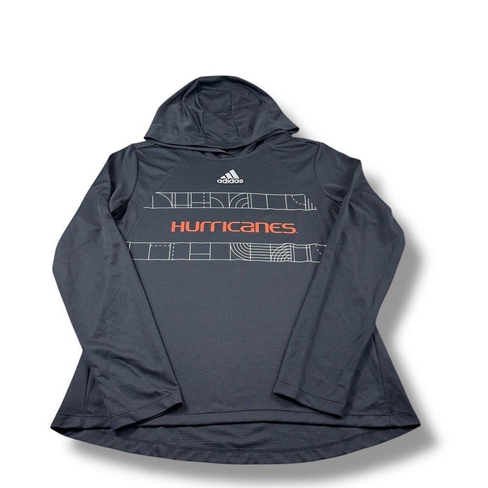 Adidas Miami Hurricanes Playoff Pack Training HEAT.RDY Hooded L/S Shirt Sz M EUC